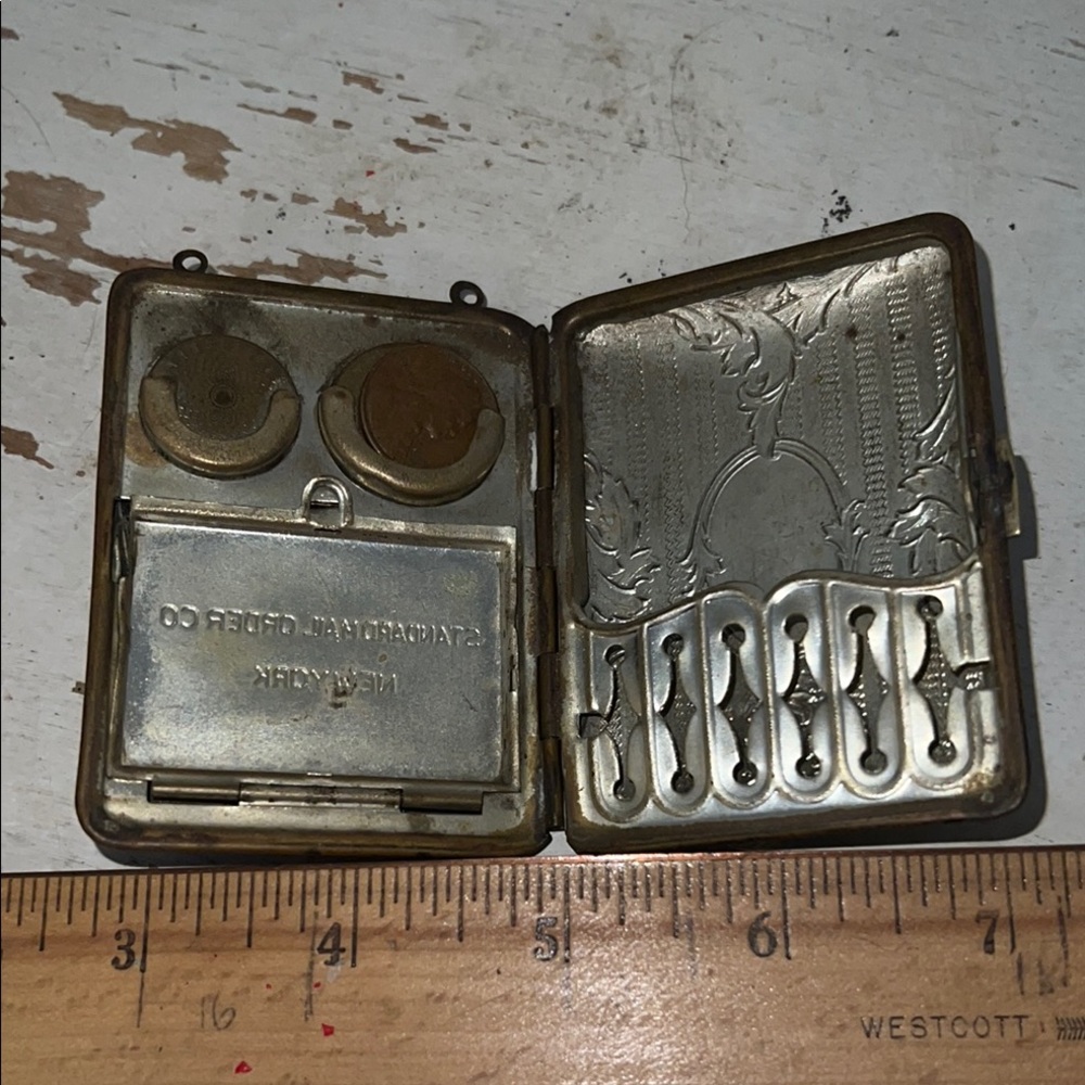 Antique German Silver compact dance purse necklace